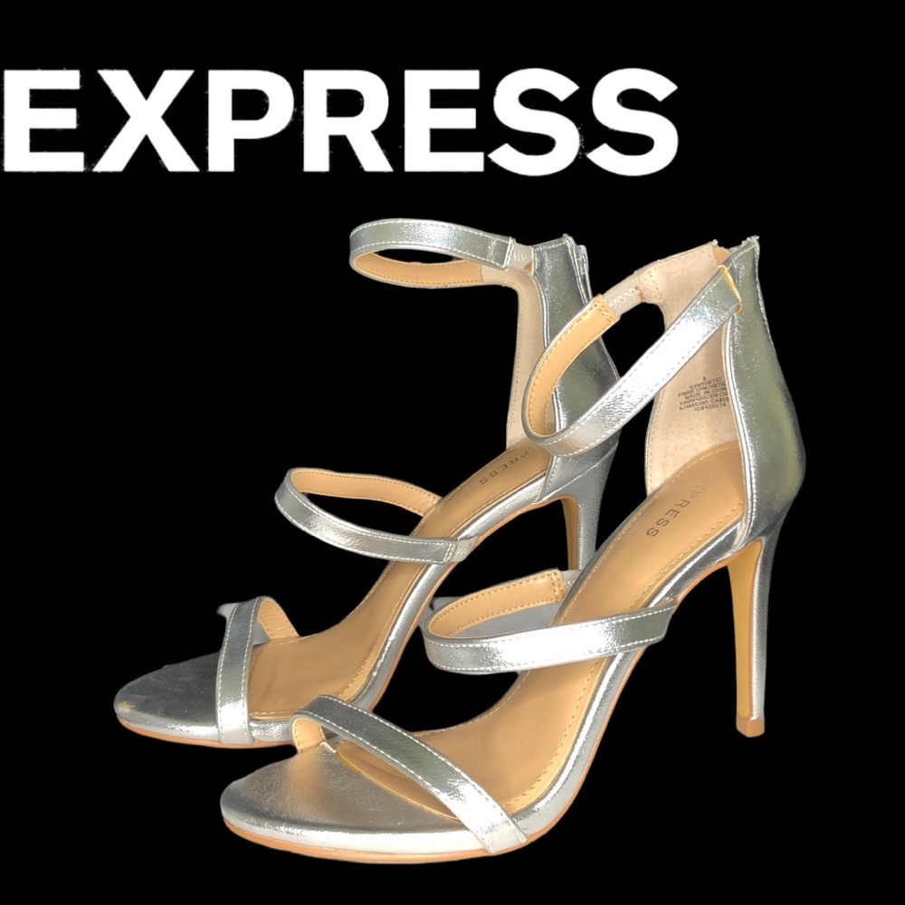 Express NWOT Silver Zip Up Strappy Heels